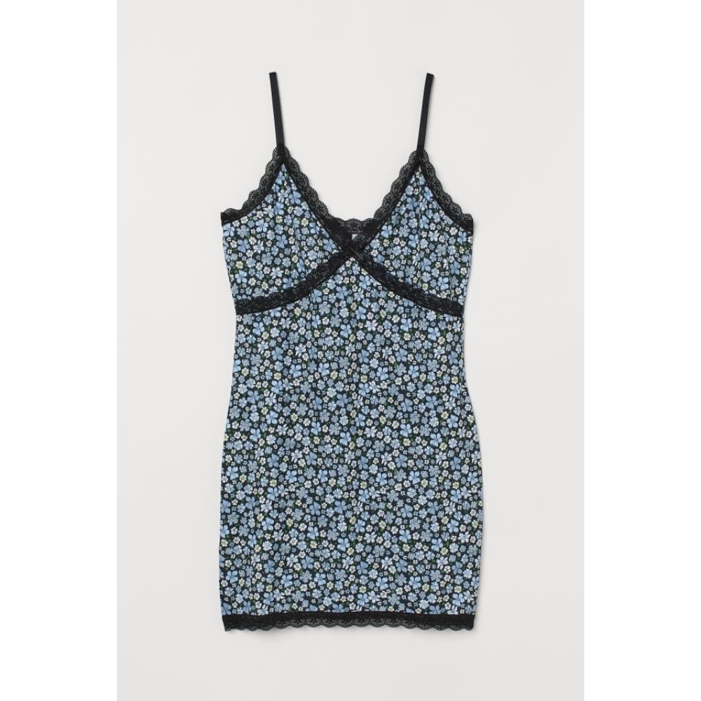 PLUS SIZE 4X H&M blue floral lace-trimmed mini dress